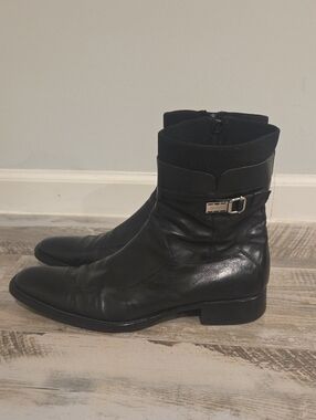 Cesare Paciotti Black Leather Ankle Boots with Buckle